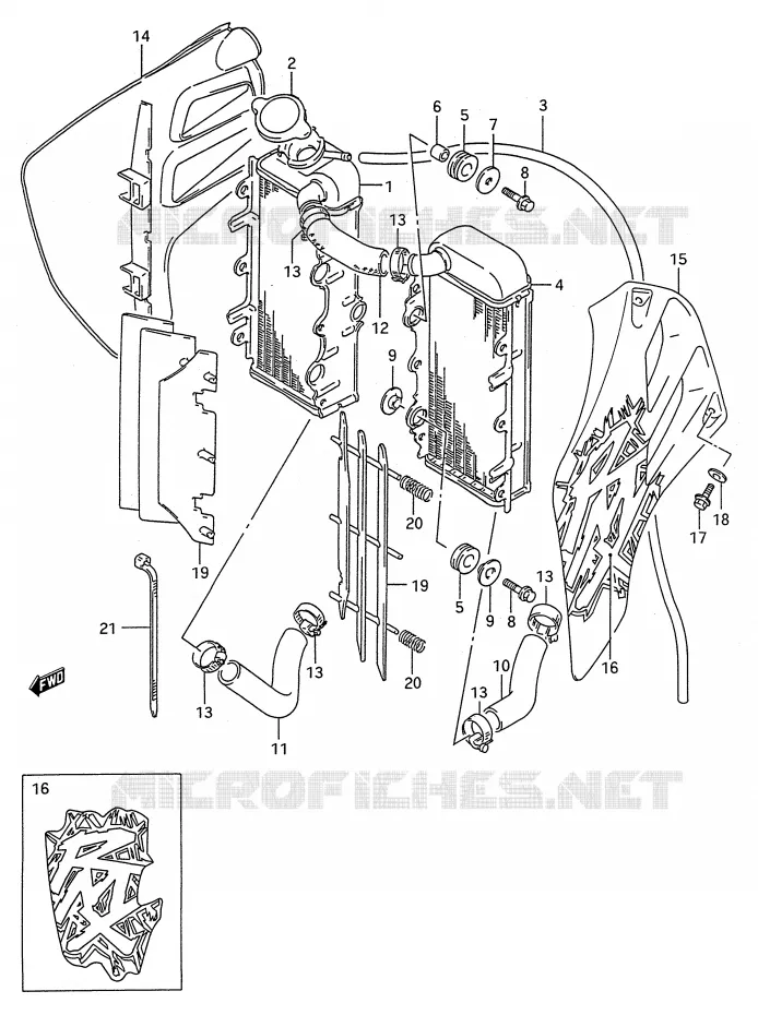 RADIATEUR (MODELE R) Suzuki MOTO 250 RMX 1990  RMX250L(E28)