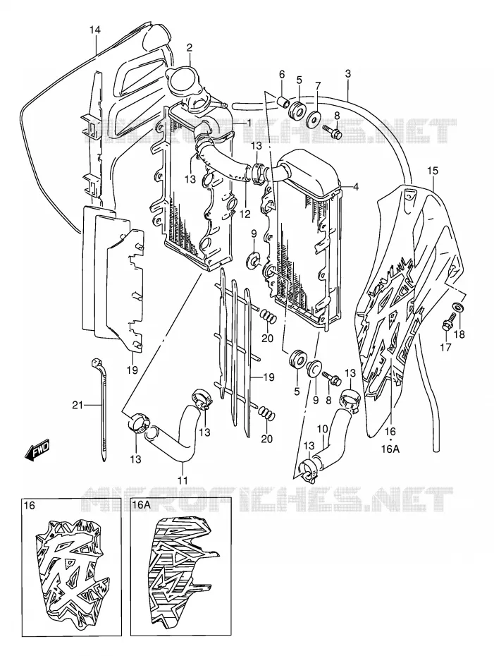 RADIATEUR (MODELE S/T) Suzuki MOTO 250 RMX 1994  RMX250R(E1)