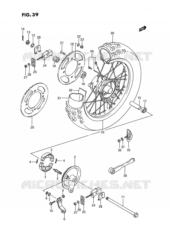 ROUE ARRIERE (MODELE G/H/J/K) Suzuki MOTO 80 RM 1986  RM80G(E3)