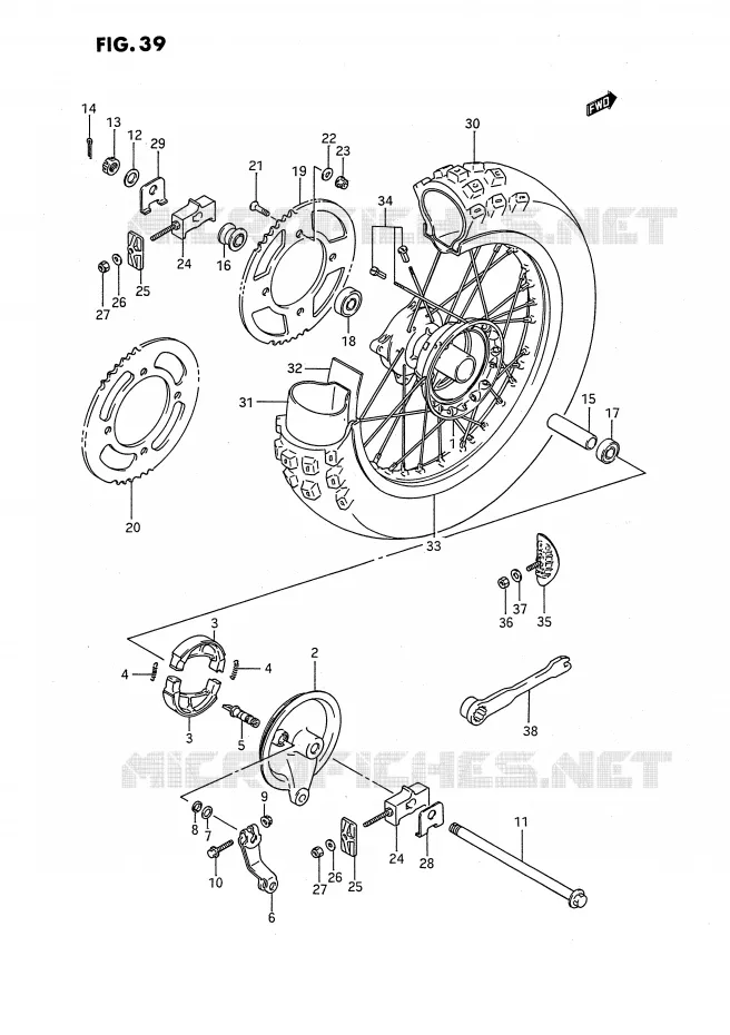 ROUE ARRIERE (MODELE G/H/J/K) Suzuki MOTO 80 RM 1989  RM80XK(E2)