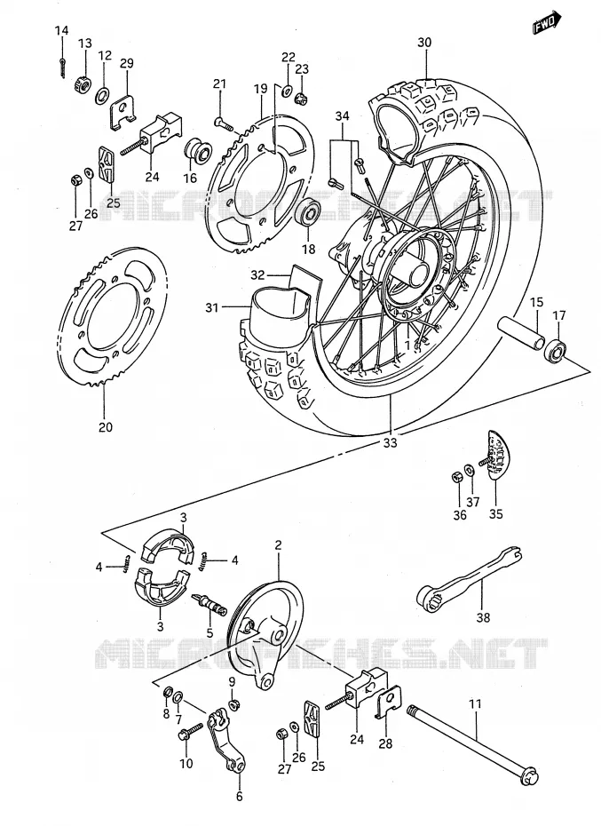 ROUE ARRIERE (MODELE G/H/J/K) Suzuki MOTO 80 RM 1995  RM80S(E28)