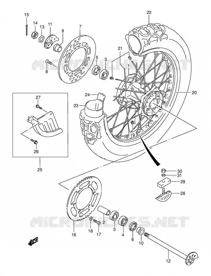 ROUE ARRIERE (MODELE K1/K2/K3/K4) Suzuki MOTO 250 DR-Z 2002  DR-Z250K2(E3/E28)