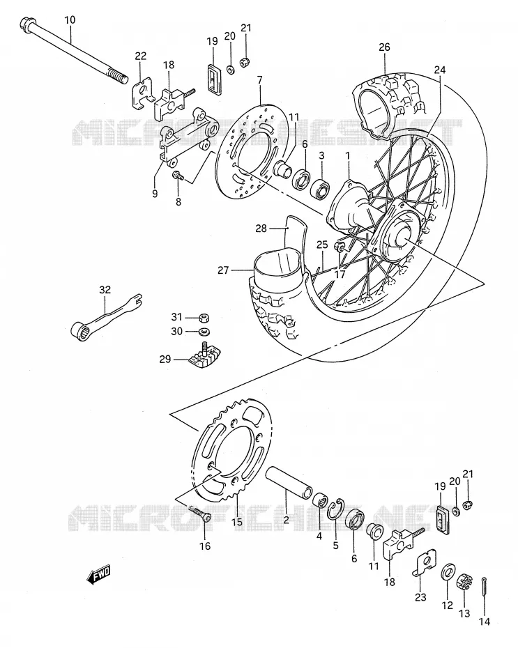 ROUE ARRIERE (MODELE L/M/N/P/R/S) Suzuki MOTO 80 RM 1990  RM80L(E28)