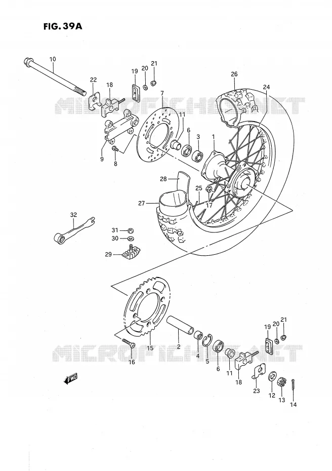 ROUE ARRIERE (MODELE L/M/N/P/R/S) Suzuki MOTO 80 RM 1990  RM80XL(E2)