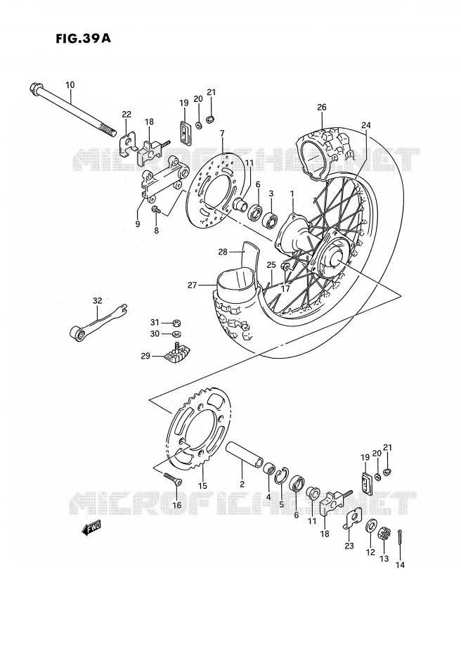 ROUE ARRIERE (MODELE L/M/N/P/R/S) Suzuki MOTO 80 RM 1994  RM80R(E3)