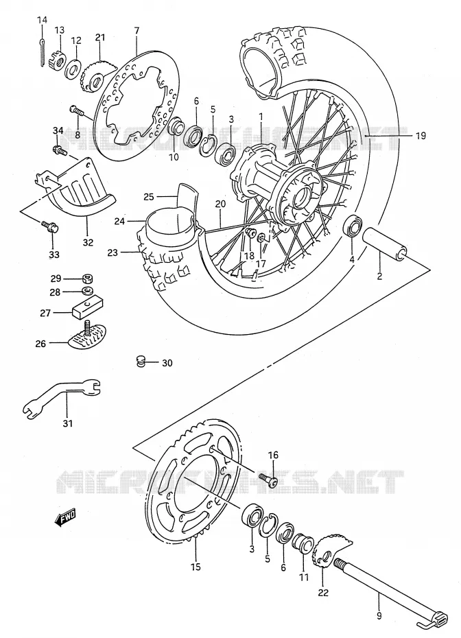 ROUE ARRIERE (MODELE N/P/R) Suzuki MOTO 250 RMX 1994  RMX250R(E28)