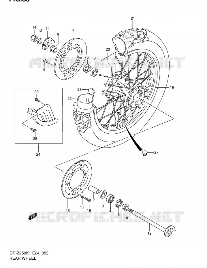 ROUE ARRIERE Suzuki MOTO 250 DR-Z 2002  DR-Z250K2(E24)