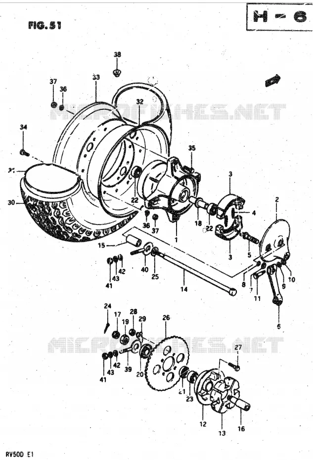 ROUE ARRIERE Suzuki MOTO 50 VAN-VAN 1983  RV50X/D(X/D)