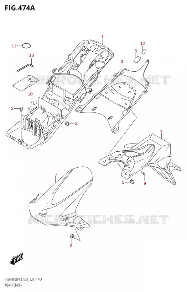 GARDE BOUE ARRIERE Suzuki MOTO 600 GSX-R 2023  GSX-R600 M3 (E03,E28,E33)