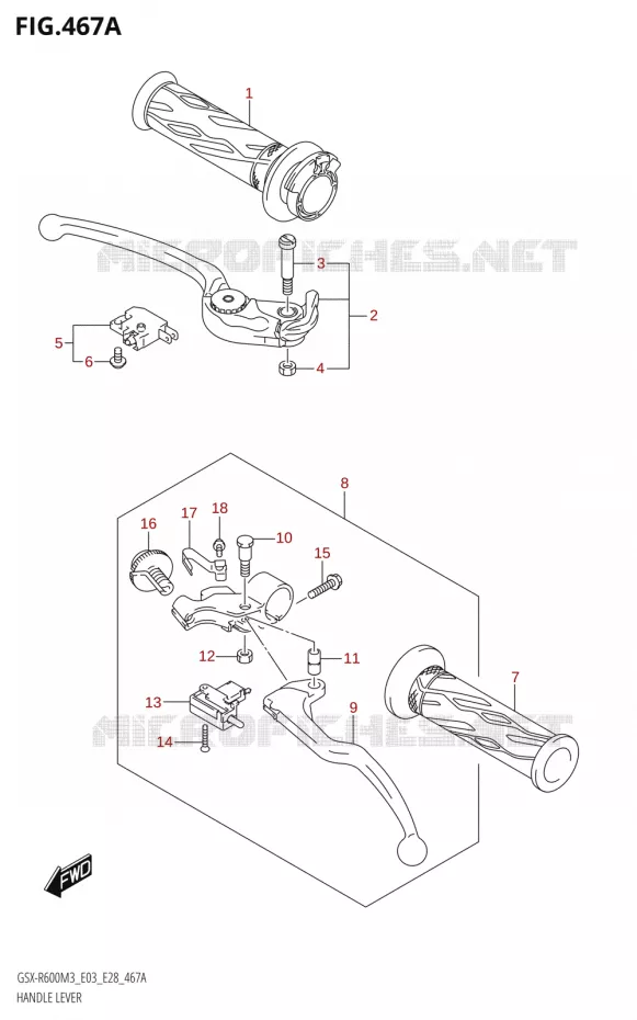 LEVIERS - POIGNEES Suzuki MOTO 600 GSX-R 2023  GSX-R600 M3 (E03,E28,E33)