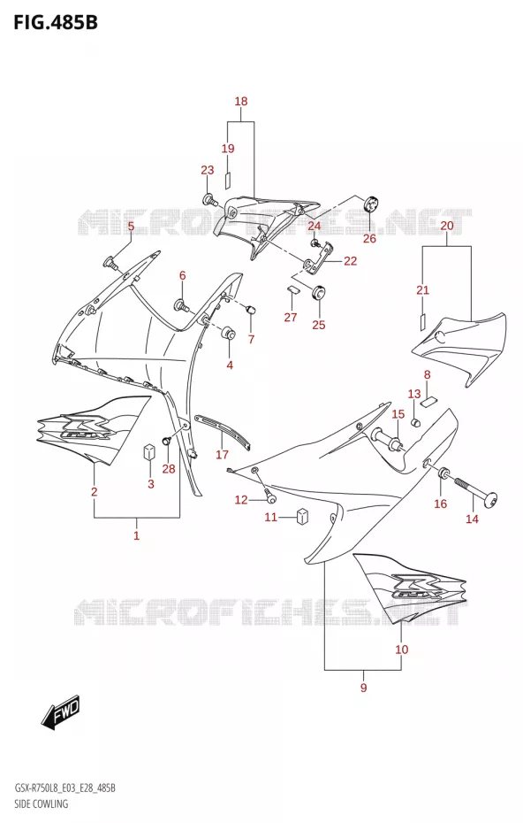 FLANCS DE CARENAGES Suzuki MOTO 750 GSX-R 2018  GSX-R750 L8 (E03,E28,E33)
