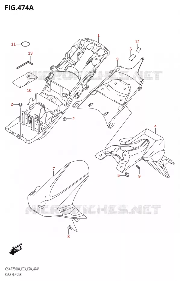 GARDE BOUE ARRIERE Suzuki MOTO 750 GSX-R 2018  GSX-R750 L8 (E03,E28,E33)