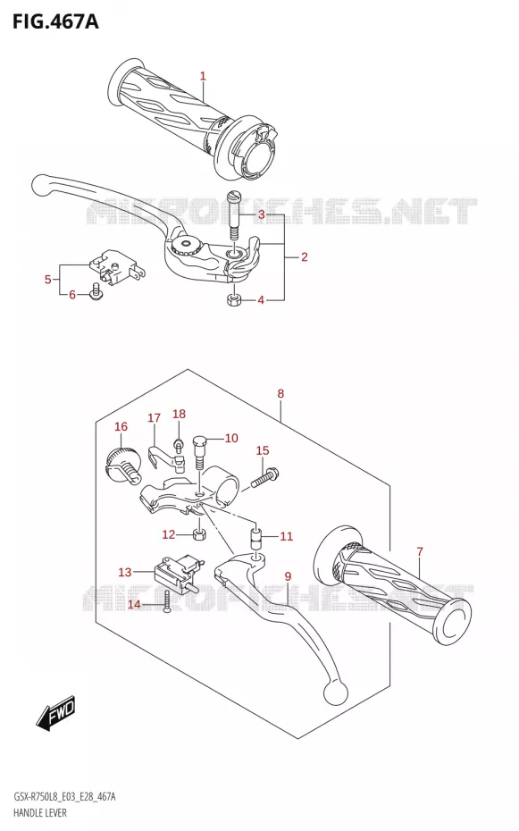 LEVIERS - POIGNEES Suzuki MOTO 750 GSX-R 2018  GSX-R750 L8 (E03,E28,E33)
