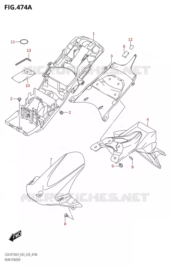 GARDE BOUE ARRIERE Suzuki MOTO 750 GSX-R 2019  GSX-R750 L9 (E03,E28,E33)