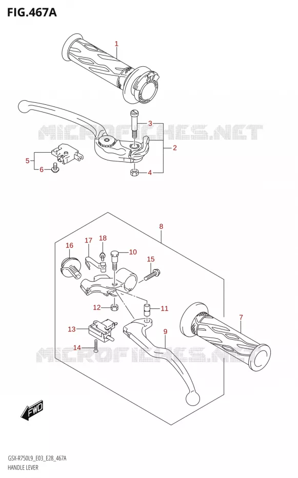 LEVIERS - POIGNEES Suzuki MOTO 750 GSX-R 2019  GSX-R750 L9 (E03,E28,E33)