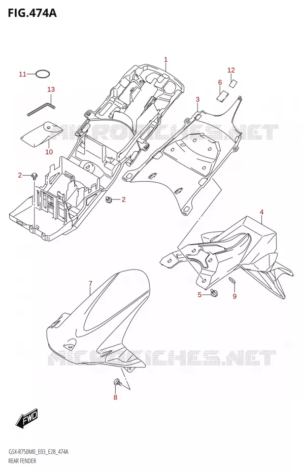 GARDE BOUE ARRIERE Suzuki MOTO 750 GSX-R 2020  GSX-R750 M0 (E03,E28,E33)