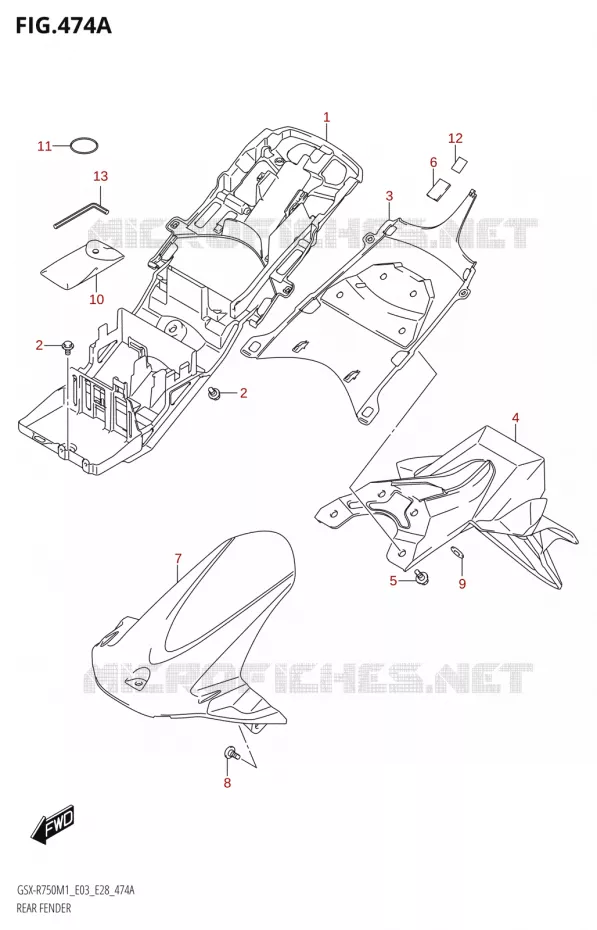 GARDE BOUE ARRIERE Suzuki MOTO 750 GSX-R 2021  GSX-R750 M1 (E03,E28,E33)