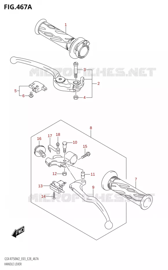 LEVIERS - POIGNEES Suzuki MOTO 750 GSX-R 2022  GSX-R750 M2 (E03,E28,E33)