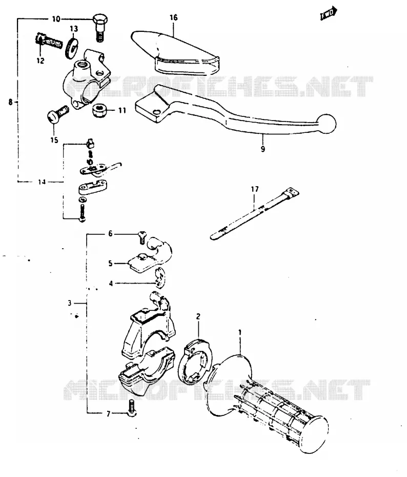 ENSEMBLE LEVIER - COMMODO DROIT (MODELE E) Suzuki MOTO 125 TS-X 1984  TS125XUE(E/F/G)
