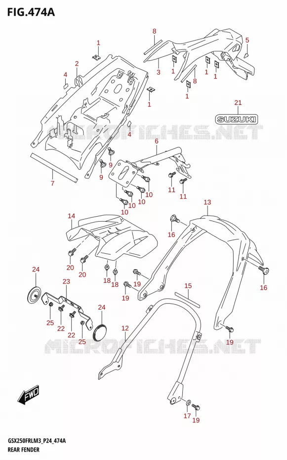 GARDE BOUE ARRIERE Suzuki MOTO 250 GSX-R 2023  GSX250FRLX / GSX250FRL M3 (P24)