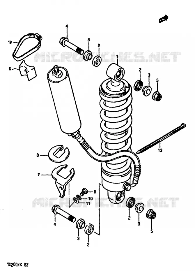 AMORTISSEUR ARRIERE (MODELE E/G/H/J) Suzuki MOTO 250 TS-X 1989  TS250XK(E/G/H/J/K)