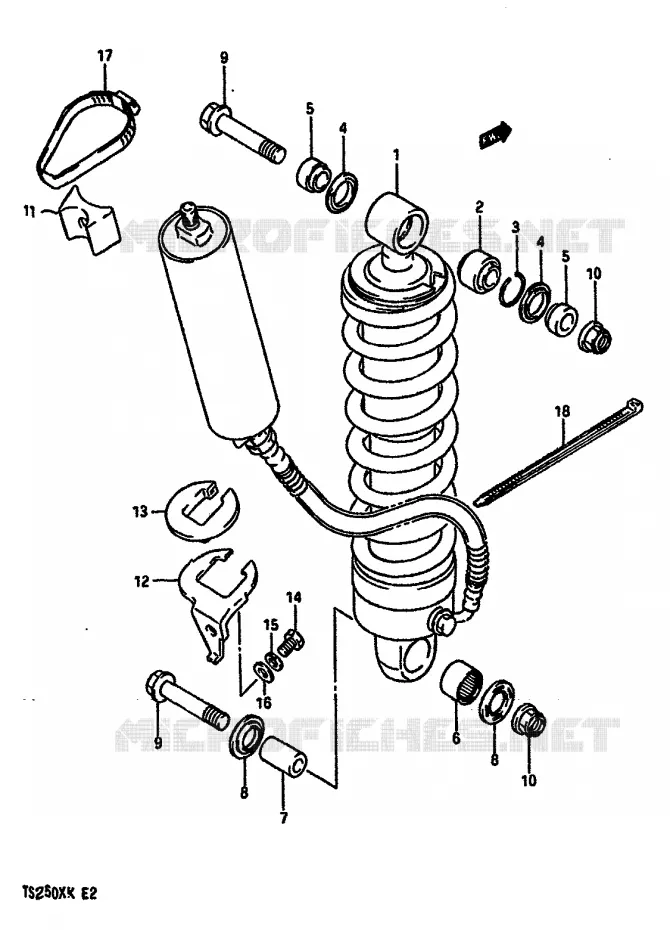 AMORTISSEUR ARRIERE (MODELE K) Suzuki MOTO 250 TS-X 1984  TS250XE(E/G/H/J/K)