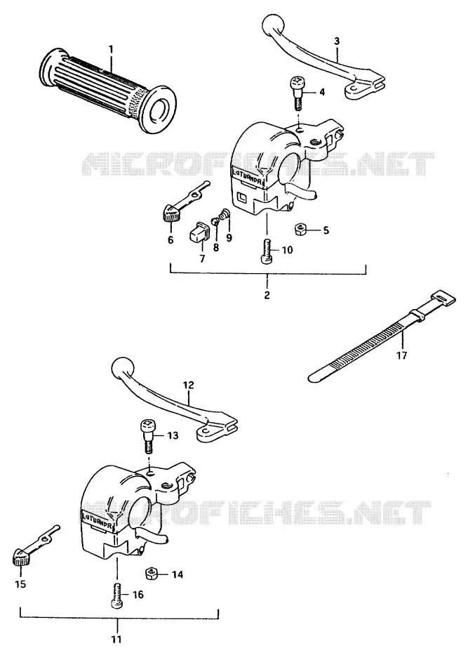 ENSEMBLE POIGNEE GAUCHE Suzuki MOTO 50 TS-ER 1980  TS50ERPDT(T)