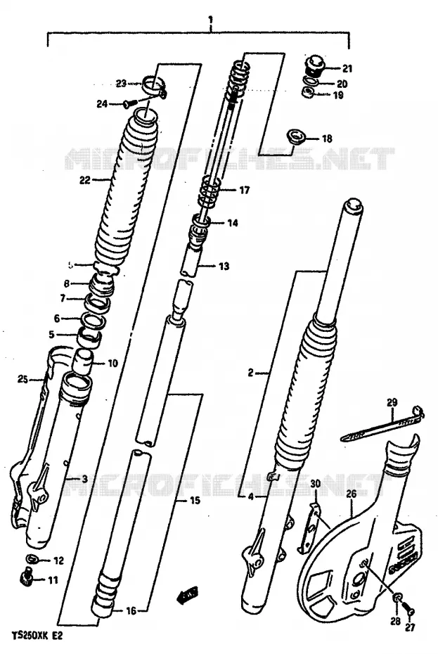 FOURCHE AVANT (MODELE K) Suzuki MOTO 250 TS-X 1988  TS250XJ(E/G/H/J/K)