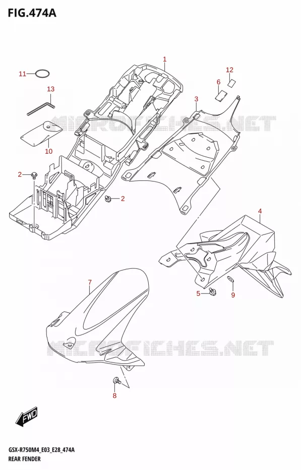 GARDE BOUE ARRIERE Suzuki MOTO 750 GSX-R 2024  GSX-R750 M4 (E03,E28,E33)