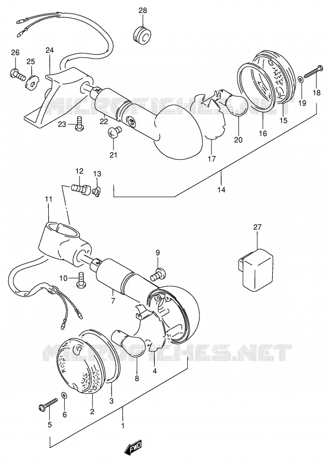 CLIGNOTANTS (MODELE T/V) Suzuki MOTO 800 INTRUDER 1992  VS800GLN(E2)
