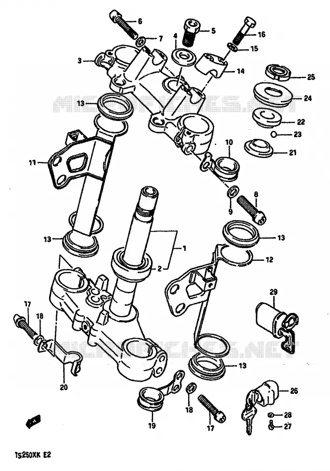 COLONNE DE DIRECTION (MODELE E) Suzuki MOTO 250 TS-X 1987  TS250XH(E/G/H/J/K)