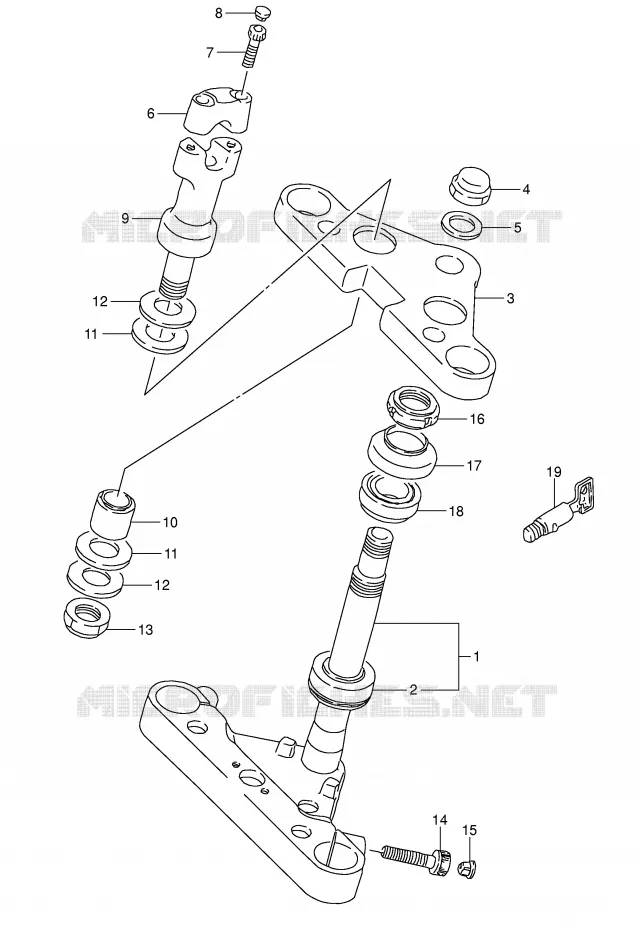 COLONNE DE DIRECTION (MODELE T/V/W/X) Suzuki MOTO 1400 INTRUDER 1998  VS1400GLPW(E2)