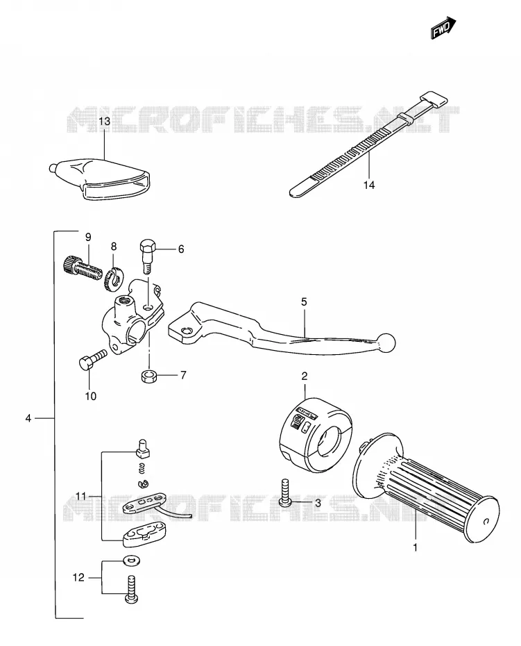 ENSEMBLE LEVIER - POIGNEE DROITE Suzuki MOTO 185 TS-ER 1999  TS185ERX(E1)