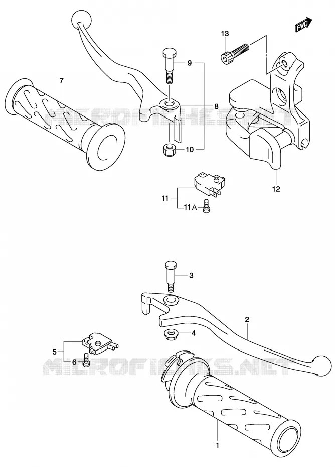 ENSEMBLE LEVIERS - POIGNEES Suzuki SCOOTER 150 BURGMAN 2004  UH150K4(P19)