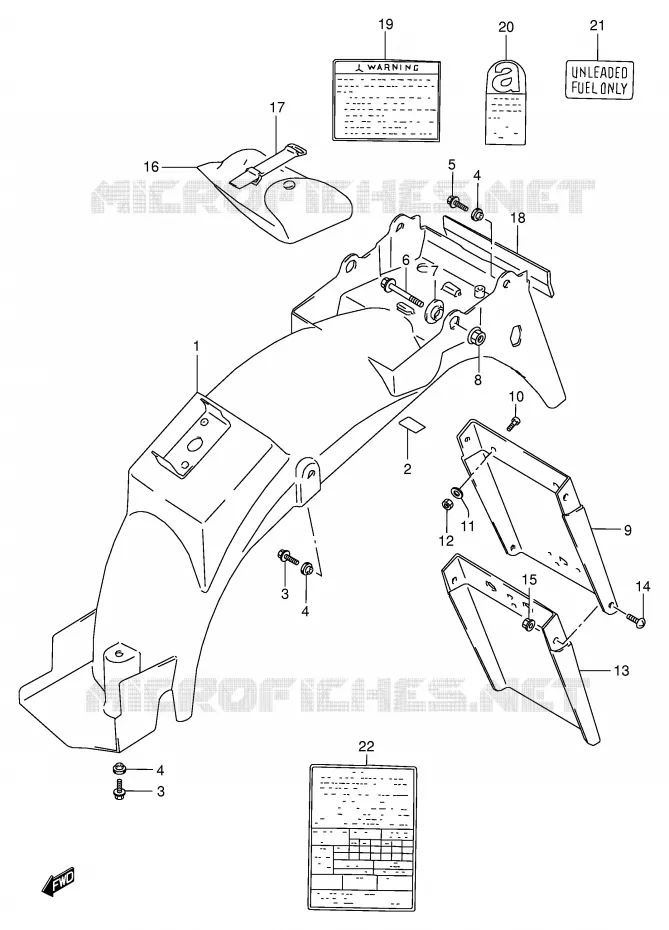 GARDE BOUE ARRIERE - AUTOCOLLANTS (MODELE L/M/N/P/R) Suzuki MOTO 800 VX 1990  VX800UL(E4)