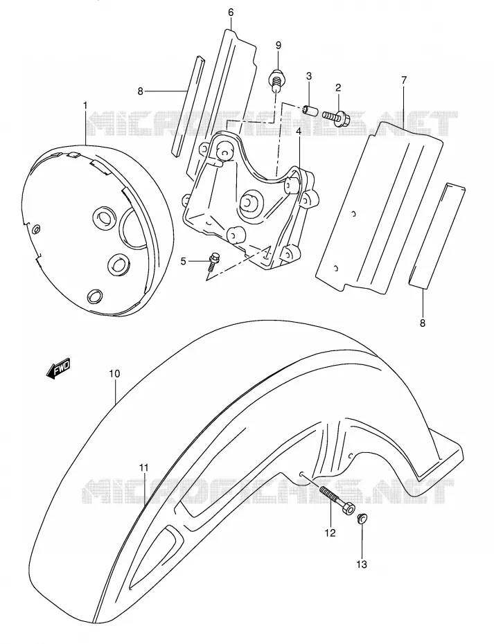 GARDE BOUE AVANT (MODELE W/X) Suzuki MOTO 1500 INTRUDER 2002  VL1500K2(E2)