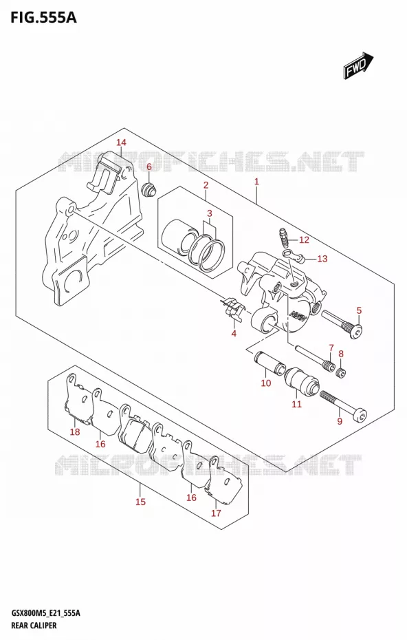 ETRIER DE FREIN ARRIERE Suzuki MOTO 800 GSX 2025  GSX800UQM5 E21 2025 M5 (E21)