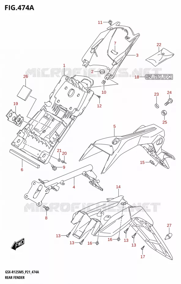 GARDE BOUE ARRIERE Suzuki MOTO 125 GSX-R 2025  GSX-R125RL 2025 M5 (P21)