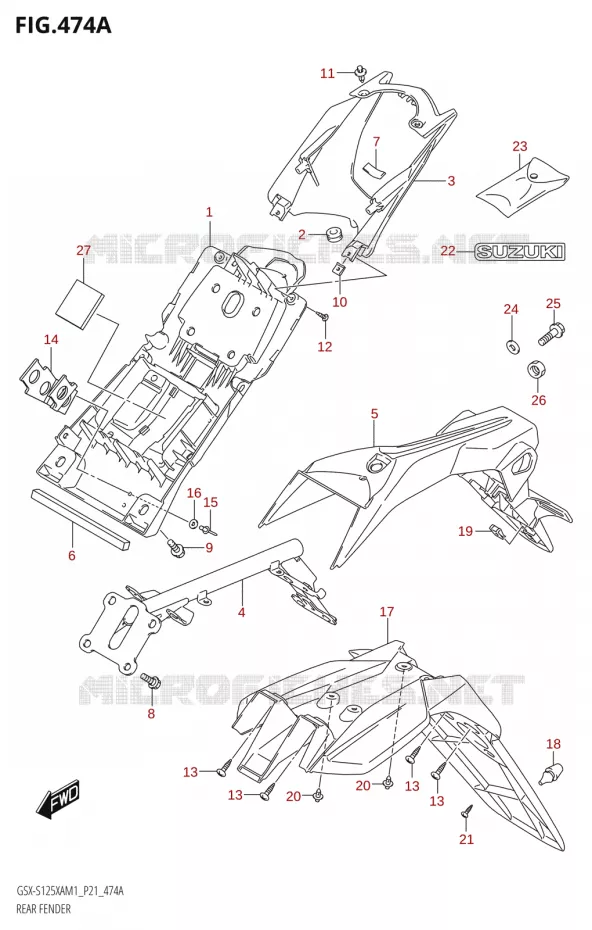 GARDE BOUE ARRIERE Suzuki MOTO 125 GSX-S 2021  GSX-S125XA M1 (P21)