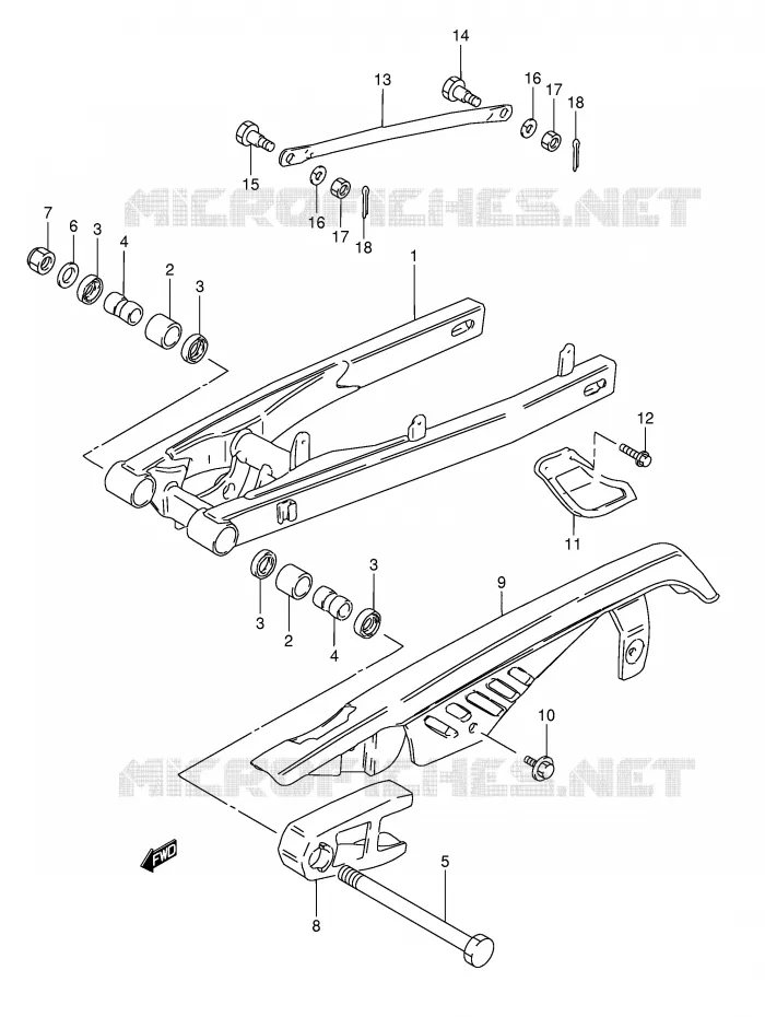 BRAS OSCILLANT ARRIERE (MODELE M/R E16,MODELE R E15) Suzuki MOTO 50 TS-X 1991  TS50XKM(E1)