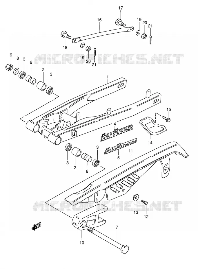 BRAS OSCILLANT ARRIERE (VOIR NOTE) Suzuki MOTO 50 TS-X 1987  TS50XKH(E1)