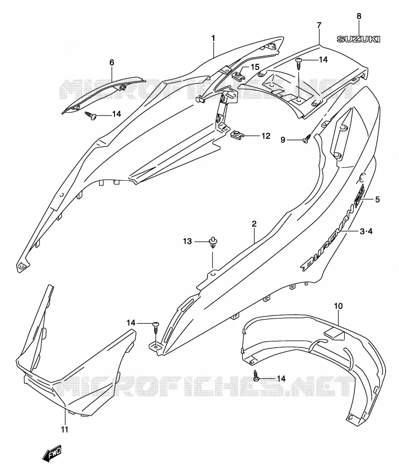 CARENAGES ARRIERE  (MODELE K5) Suzuki SCOOTER 150 BURGMAN 2005  UH150K5(P19)