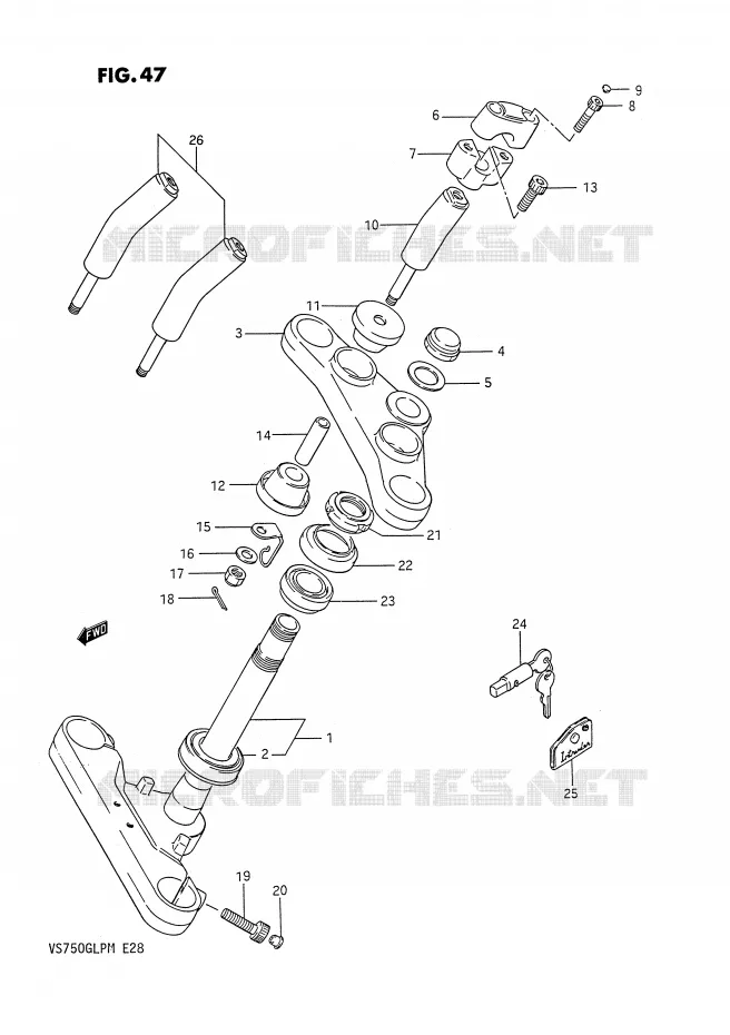 COLONNE DE DIRECTION (MODELE F/G) Suzuki MOTO 750 INTRUDER 1990  VS750GLPL(E28)