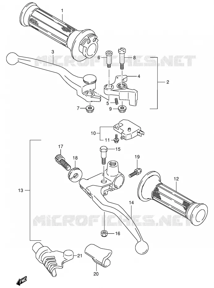 ENSEMBLE LEVIERS - POIGNEES Suzuki MOTO 800 VX 1994  VX800UR(E4)