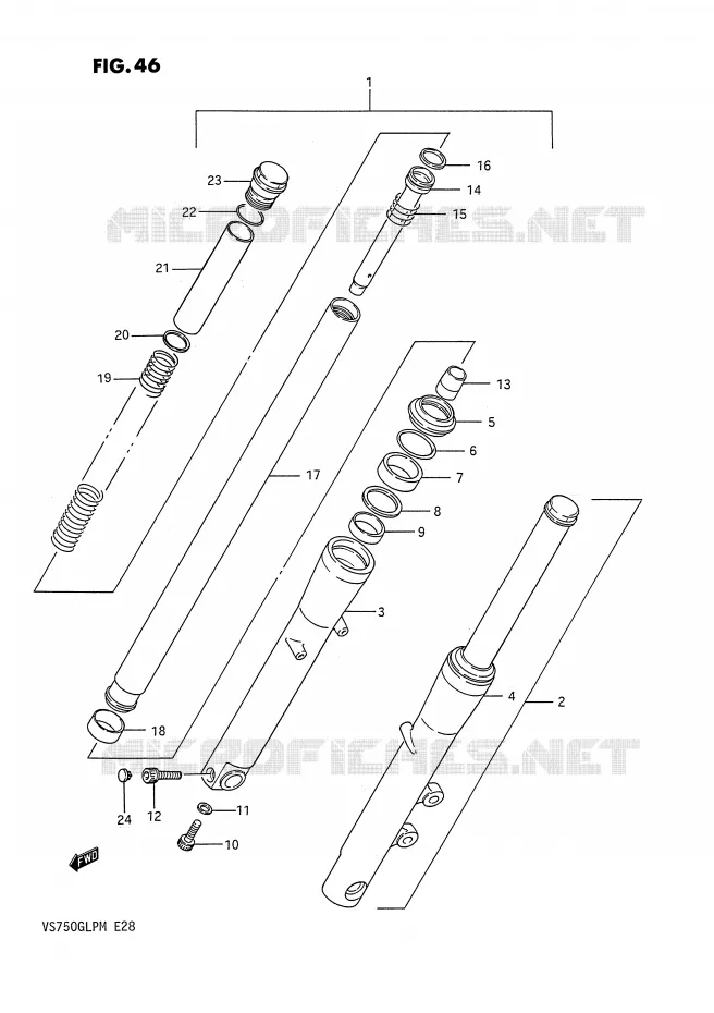 FOURCHE AVANT (MODELE H) Suzuki MOTO 750 INTRUDER 1987  VS750GLPH(E28)