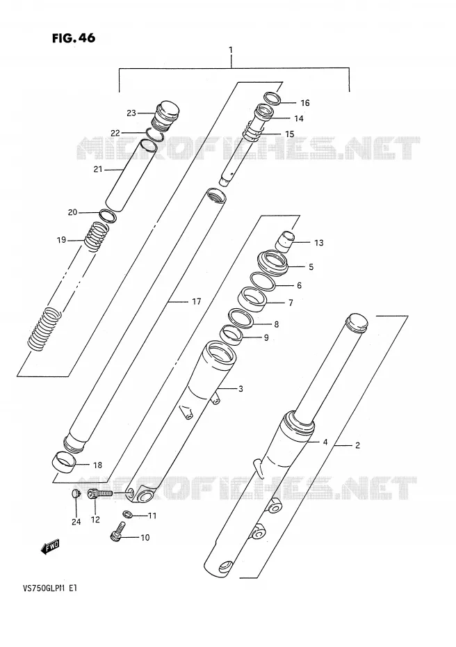 FOURCHE AVANT (MODELE H) Suzuki MOTO 750 INTRUDER 1990  VS750GLPL(E1)