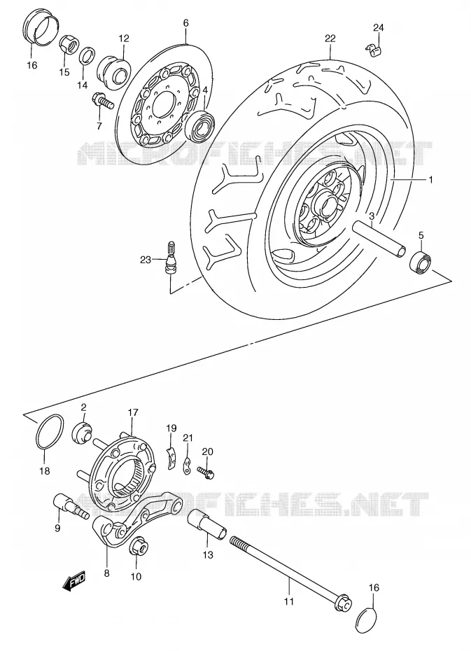 ROUE ARRIERE (MODELE Y/K1) Suzuki MOTO 1500 INTRUDER 2004  VL1500K4(E2)