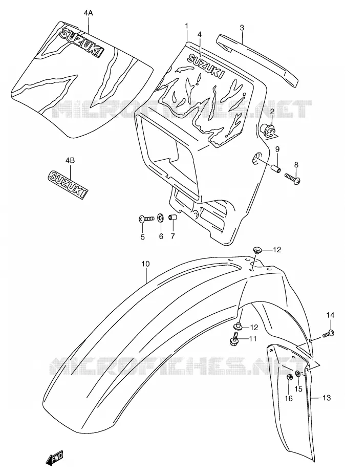 SUPPORT - CARENAGES DE PHARE (MODELE M/N/P/R) Suzuki MOTO 125 TS-R 1993  TS125RP(E2)