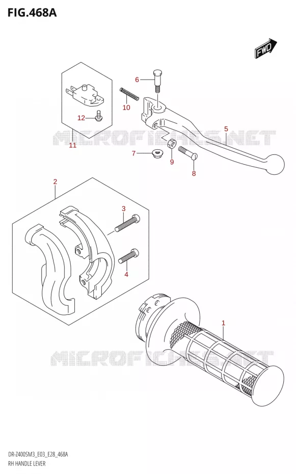 LEVIER DROIT - POIGNEE DROITE Suzuki MOTO 400 DR-Z 2023  DR-Z400SM3 E28 2023 M3