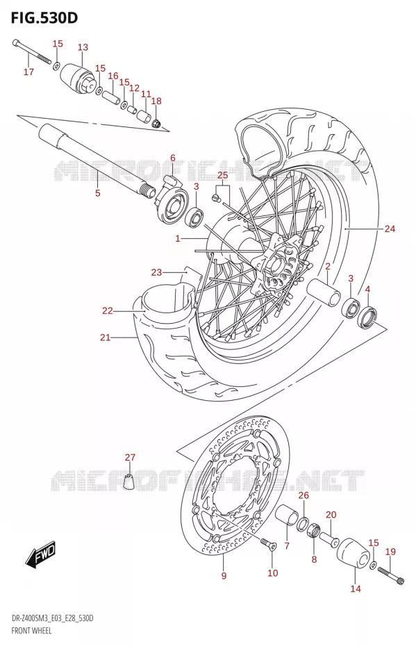 ROUE AVANT (DR-Z400SM:M3:E03) Suzuki MOTO 400 DR-Z 2023  DR-Z400SM3 E28 2023 M3